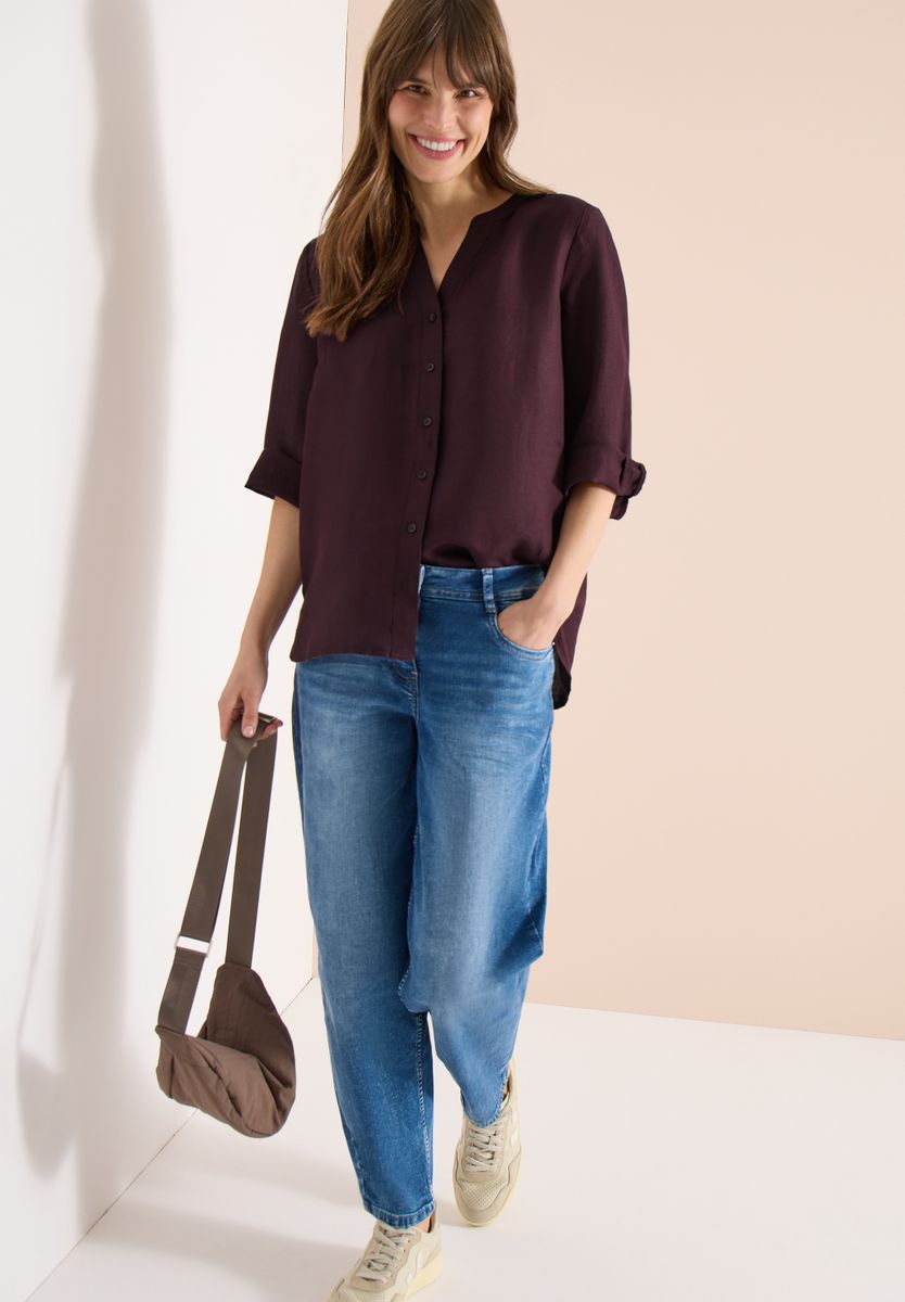 Bluse mit Split Neck aus Leinenmix