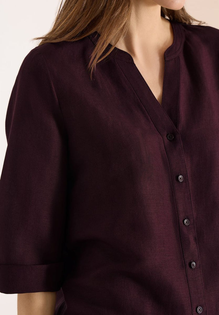 Bluse mit Split Neck aus Leinenmix