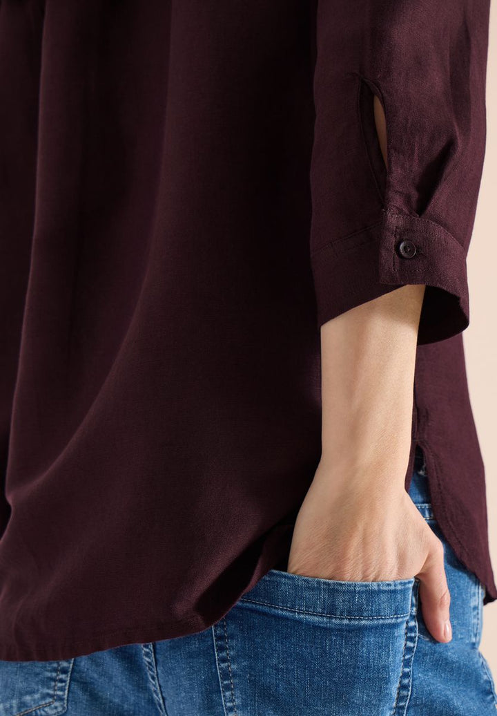 Bluse mit Split Neck aus Leinenmix