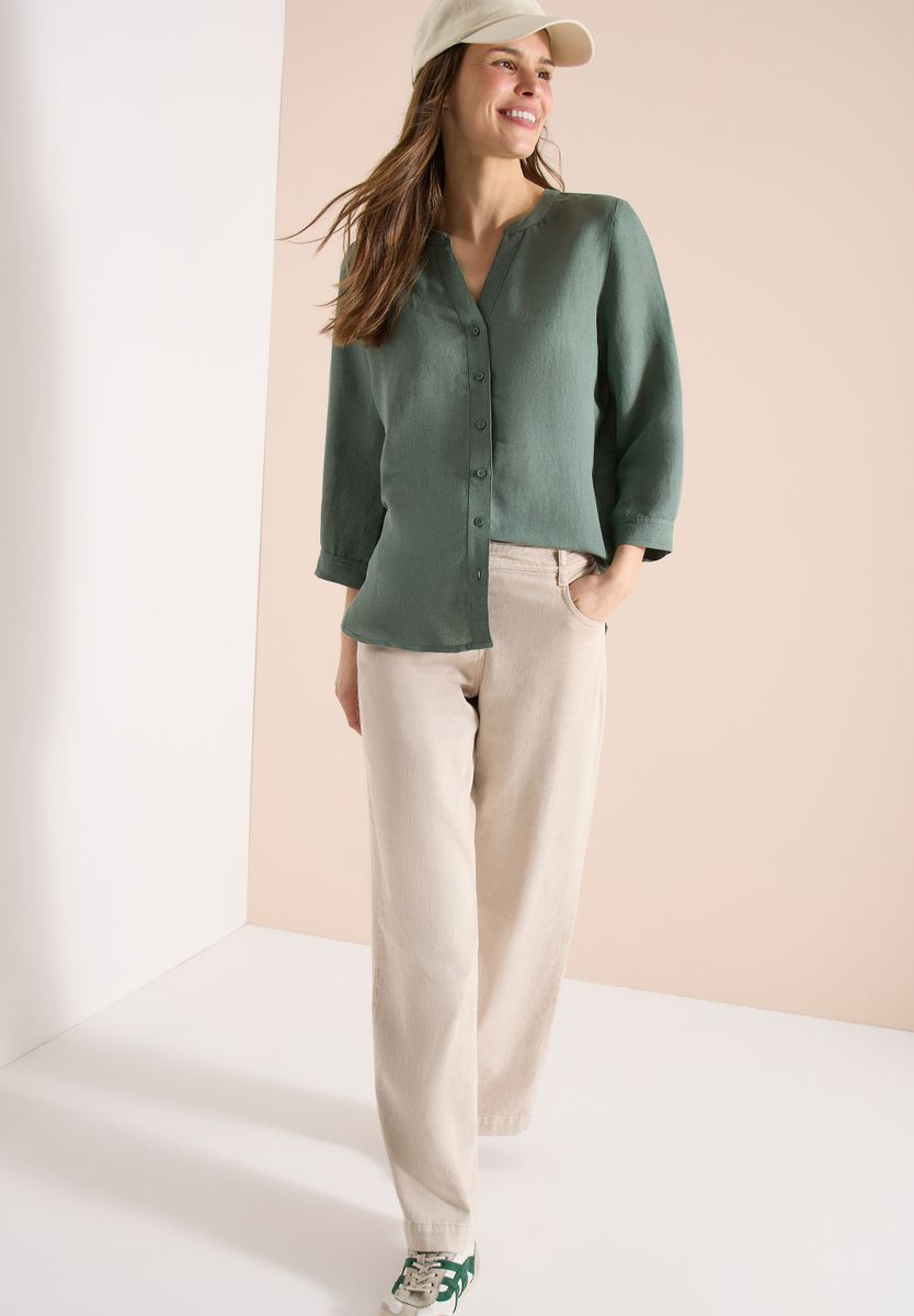 Bluse mit Split Neck aus Leinenmix