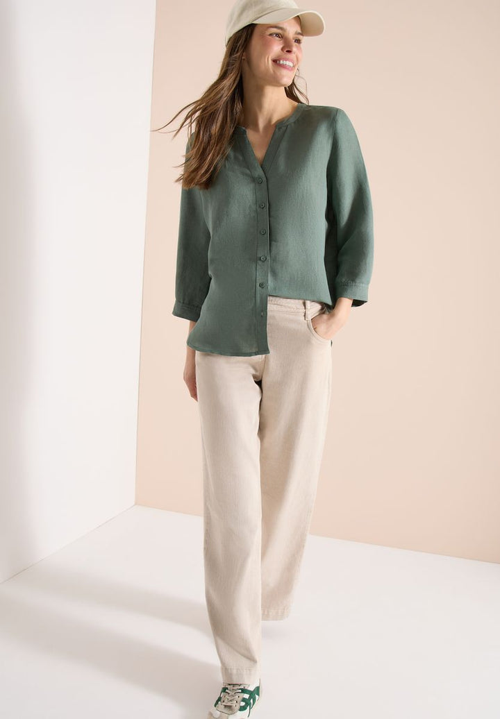 Bluse mit Split Neck aus Leinenmix