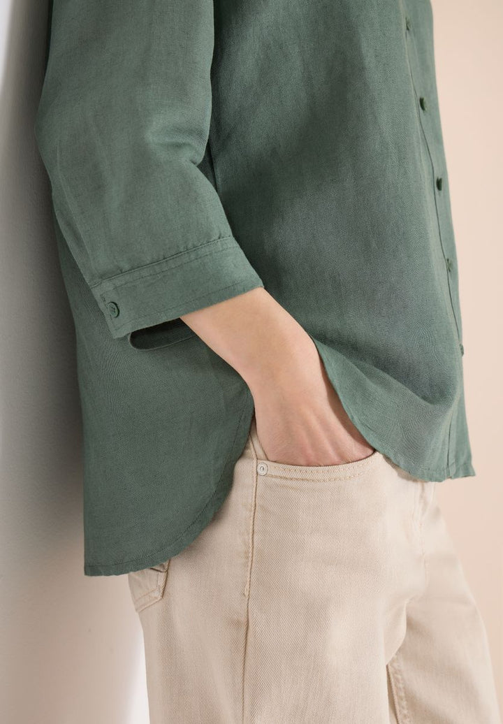 Bluse mit Split Neck aus Leinenmix