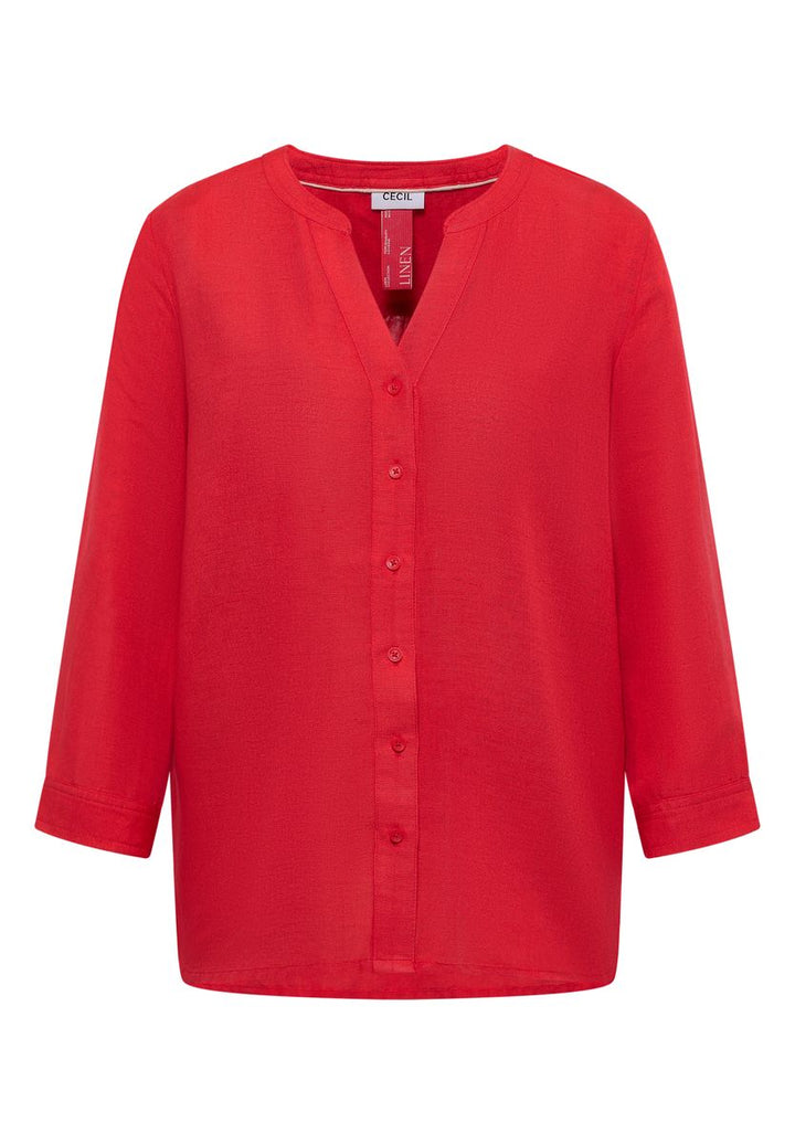 Bluse mit Split Neck aus Leinenmix
