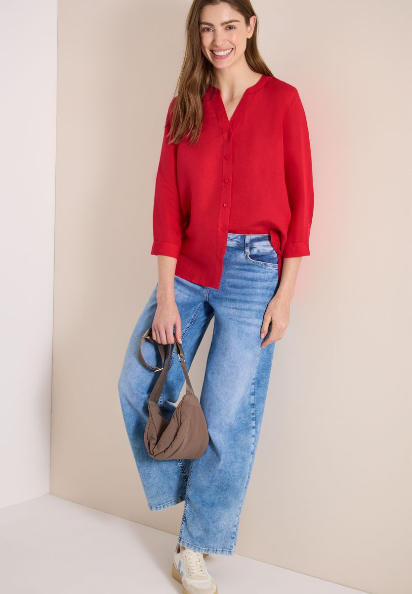 Bluse mit Split Neck aus Leinenmix