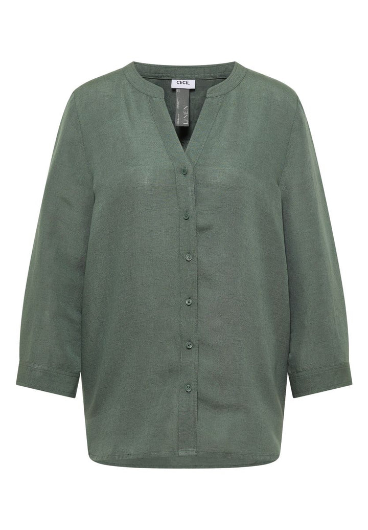 Bluse mit Split Neck aus Leinenmix