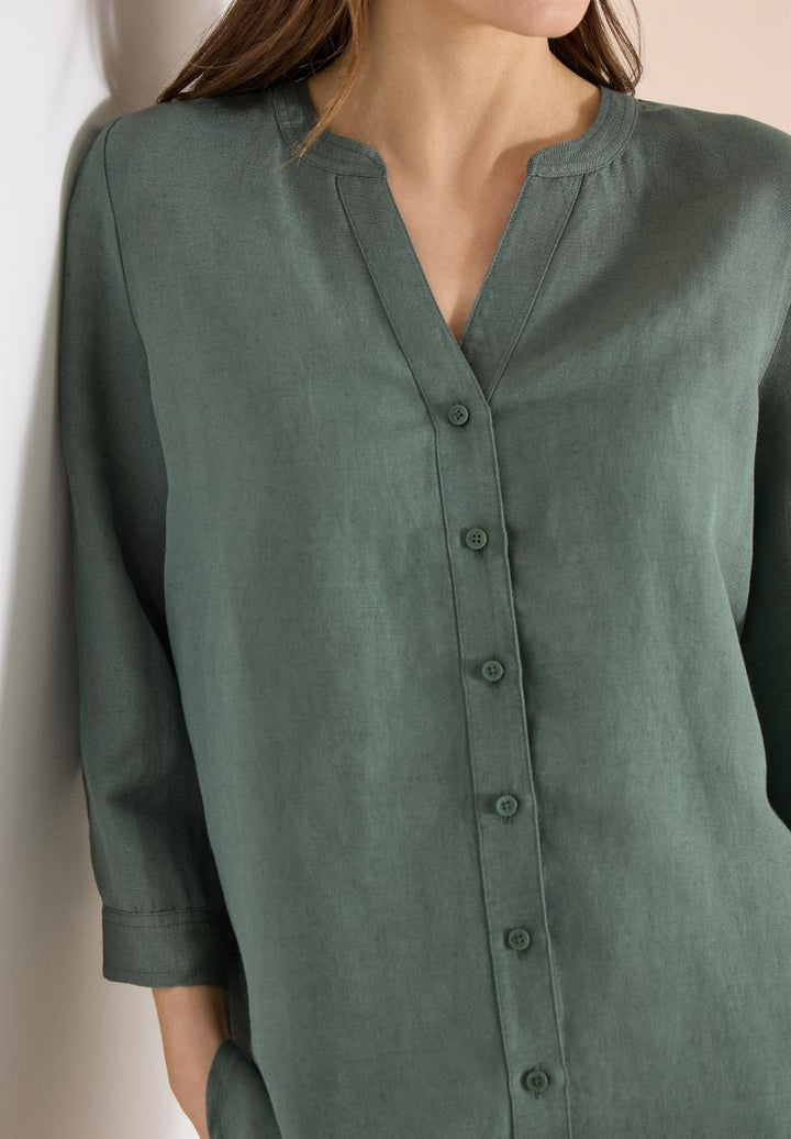 Bluse mit Split Neck aus Leinenmix