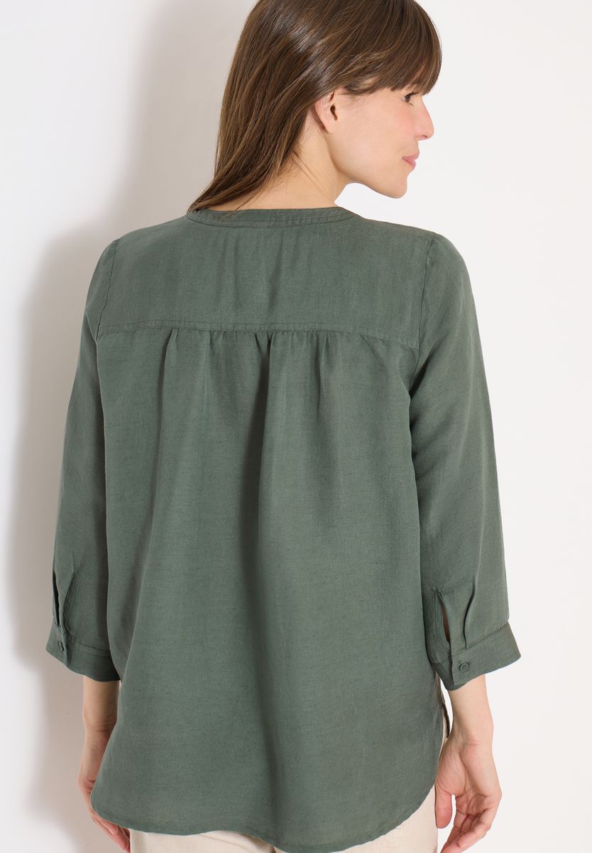 Bluse mit Split Neck aus Leinenmix