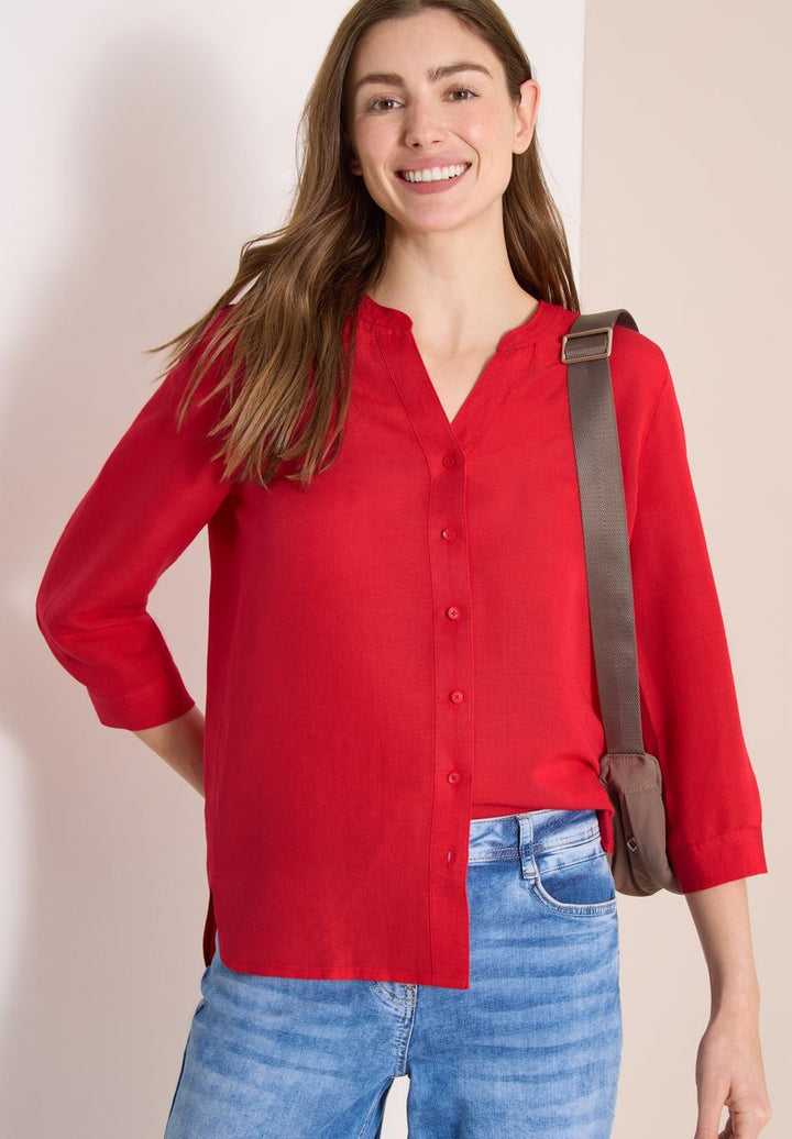 Bluse mit Split Neck aus Leinenmix