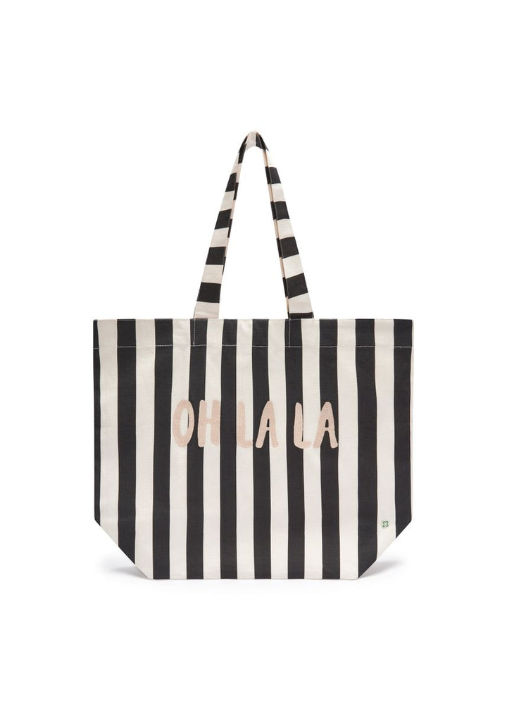 Shopper aus robustem Canvas mit Streifenmuster und Schriftzug