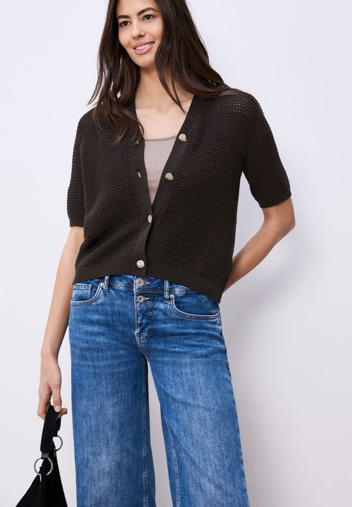 Kurzarm Cardigan mit V-Neck und Struktur