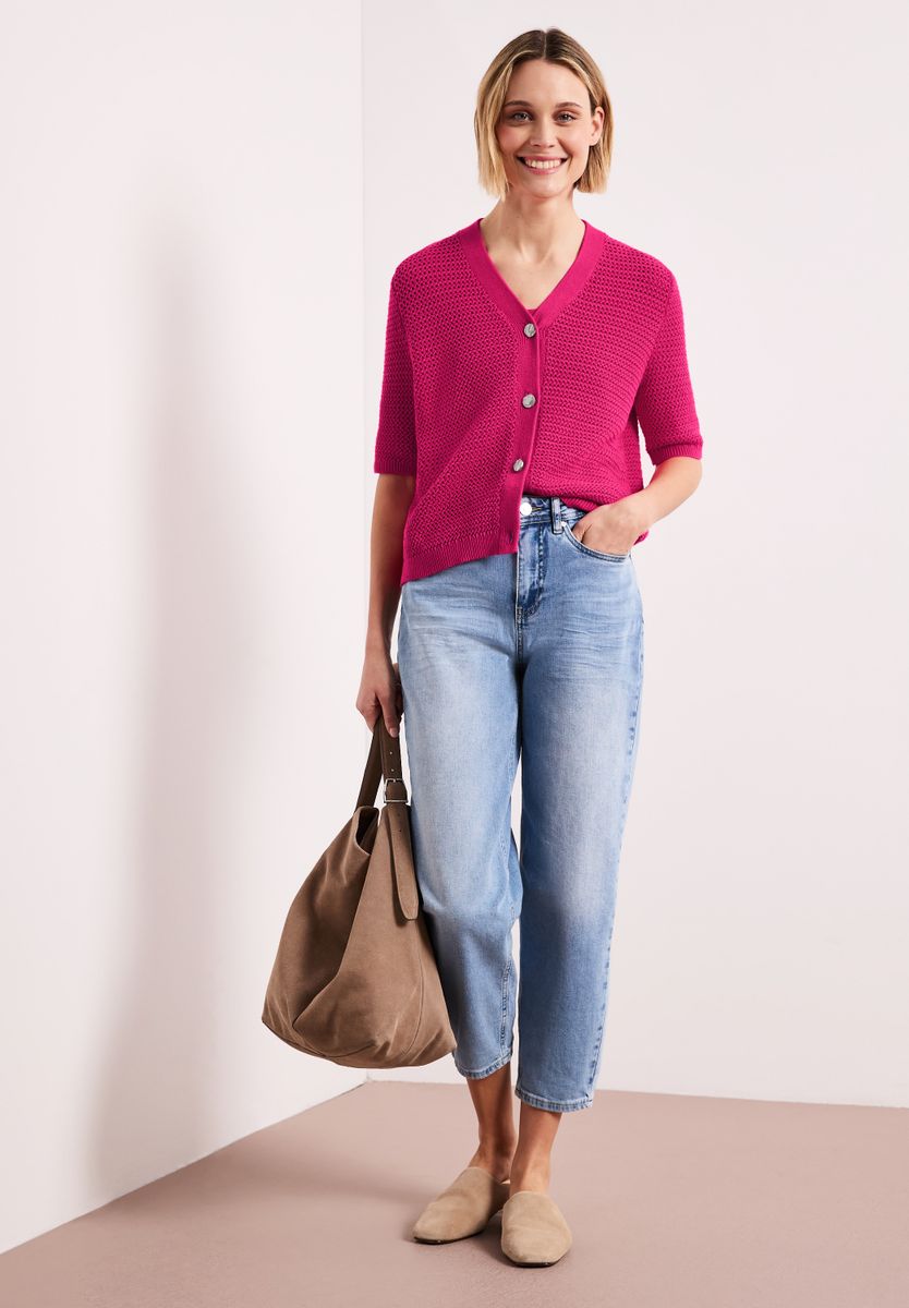 Kurzarm Cardigan mit V-Neck und Struktur