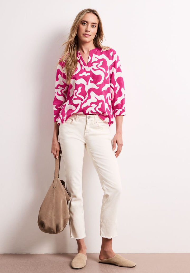 Bluse mit Split Neck aus Leinenmix