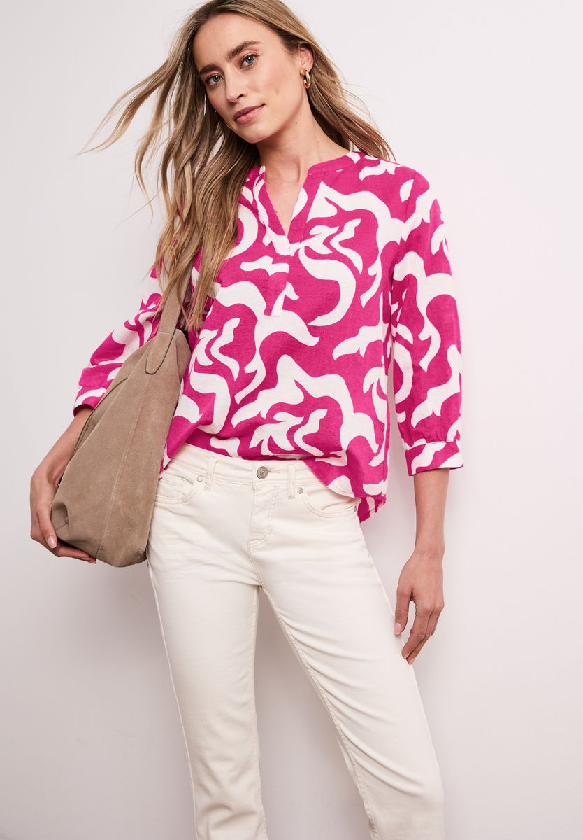 Bluse mit Split Neck aus Leinenmix