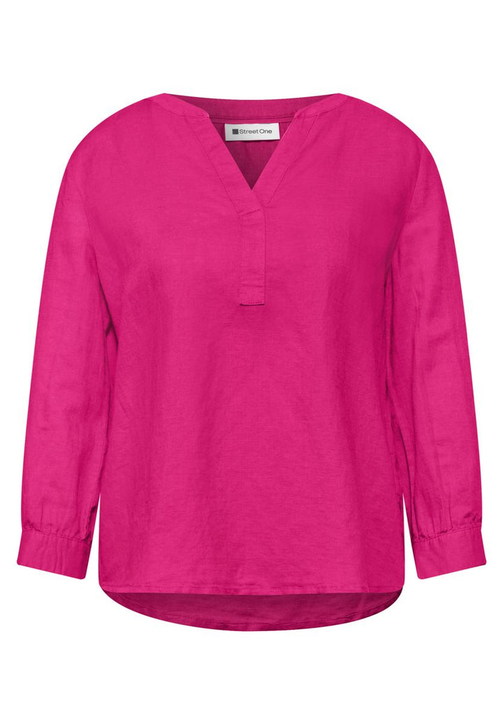 Bluse mit Split Neck aus Leinenmix