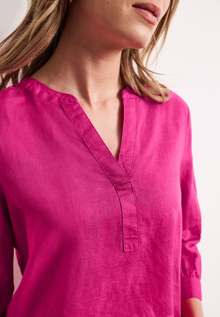 Bluse mit Split Neck aus Leinenmix