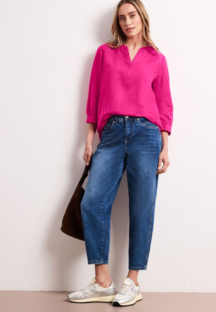 Bluse mit Split Neck aus Leinenmix