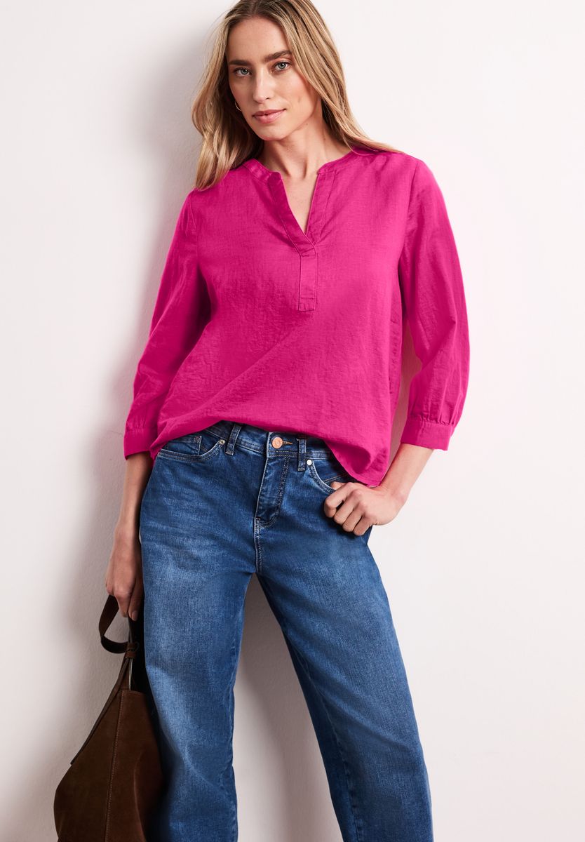 Bluse mit Split Neck aus Leinenmix