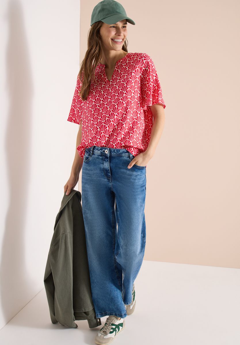 Kurzarm Bluse mit Muschelprint