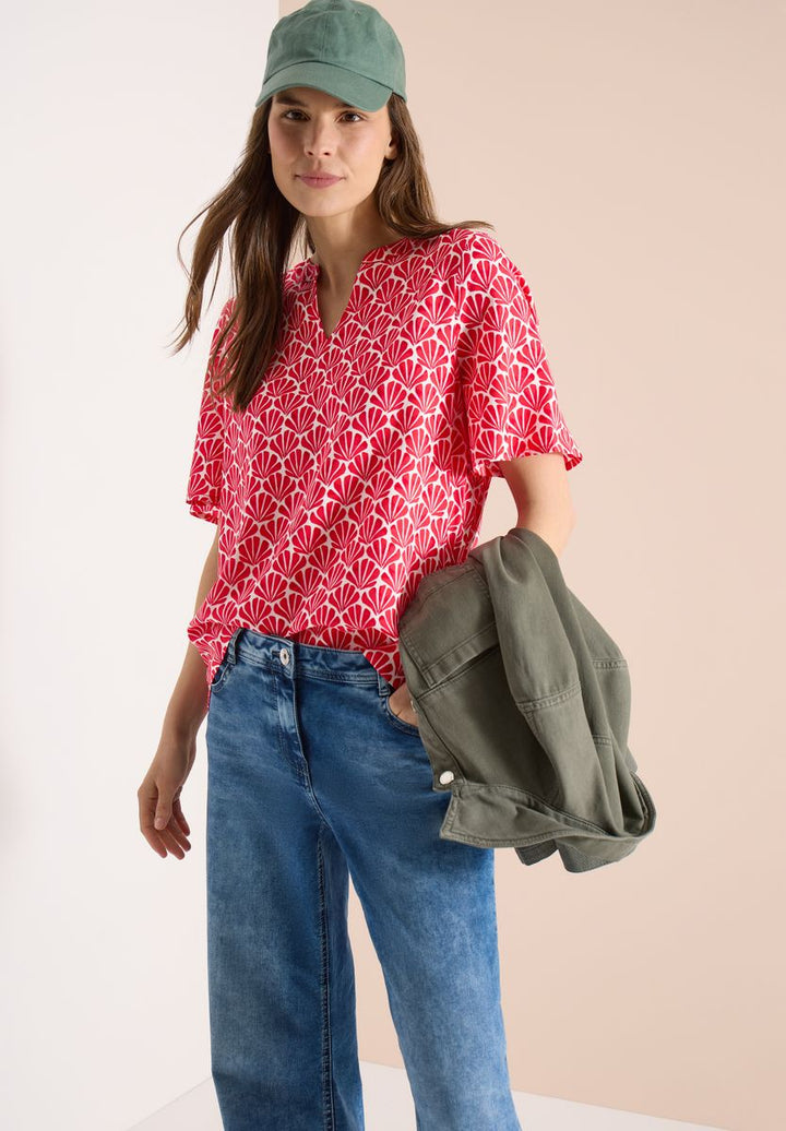 Kurzarm Bluse mit Muschelprint