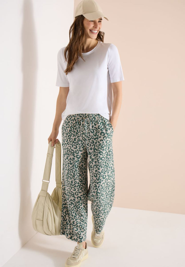 Wide Leg Hose aus Leinenmix im Leoprint