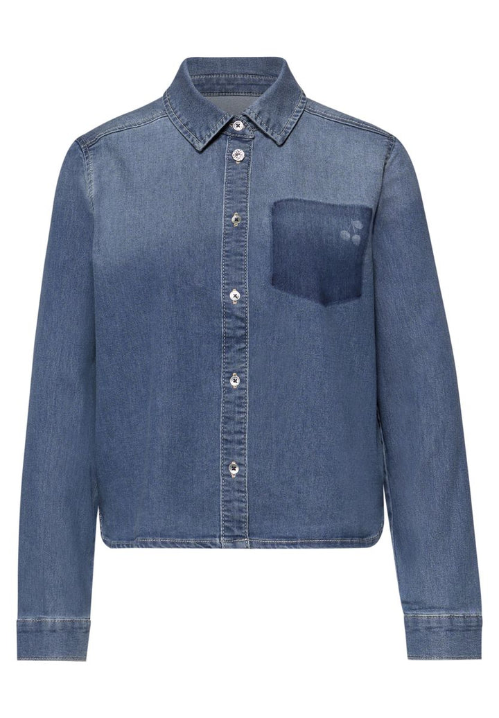 Langarm Jeansbluse mit Hemdkragen