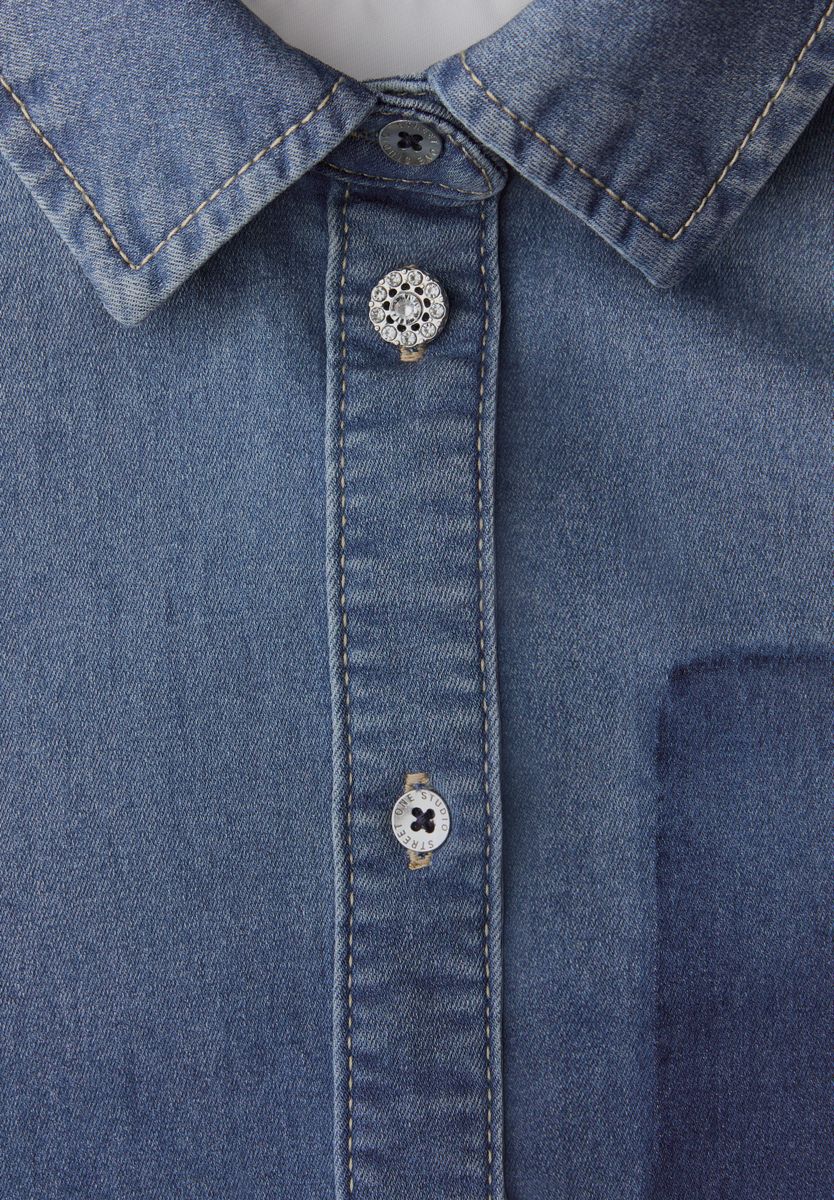 Langarm Jeansbluse mit Hemdkragen