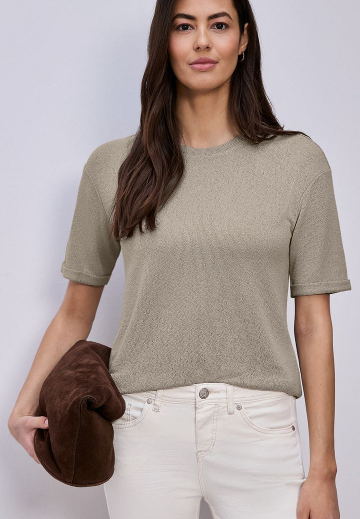 T-Shirt mit Rundhals im Strick-Look