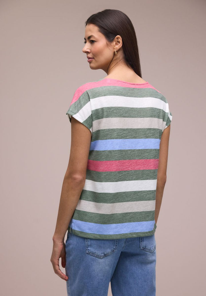 T-Shirt mit gerundetem V-Neck und Streifen