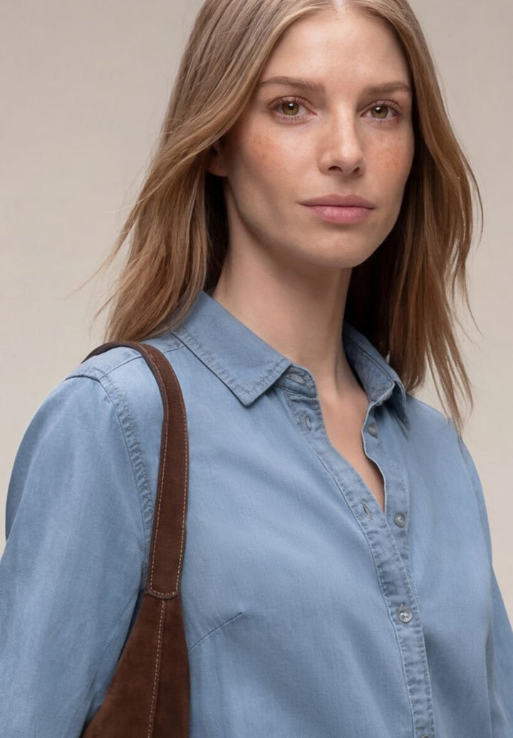 3/4-Arm Hemdbluse im Denim-Look