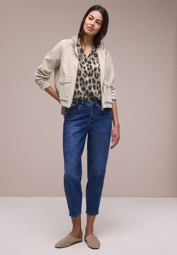 Bluse mit Split Neck und Animal Print