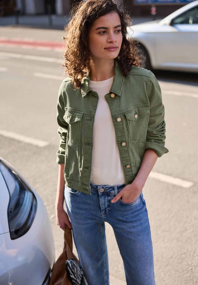 Jeansjacke mit Knöpfen im Cropped Fit