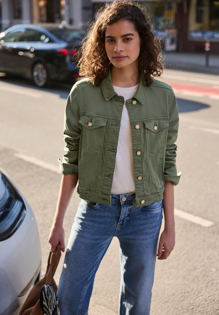 Jeansjacke mit Knöpfen im Cropped Fit