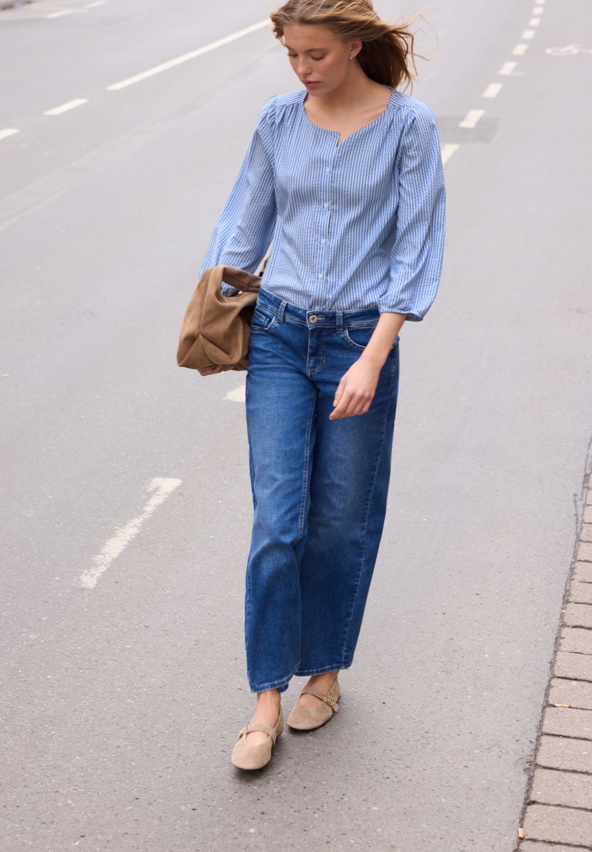 3/4-Arm Bluse in Seersuckerqualität
