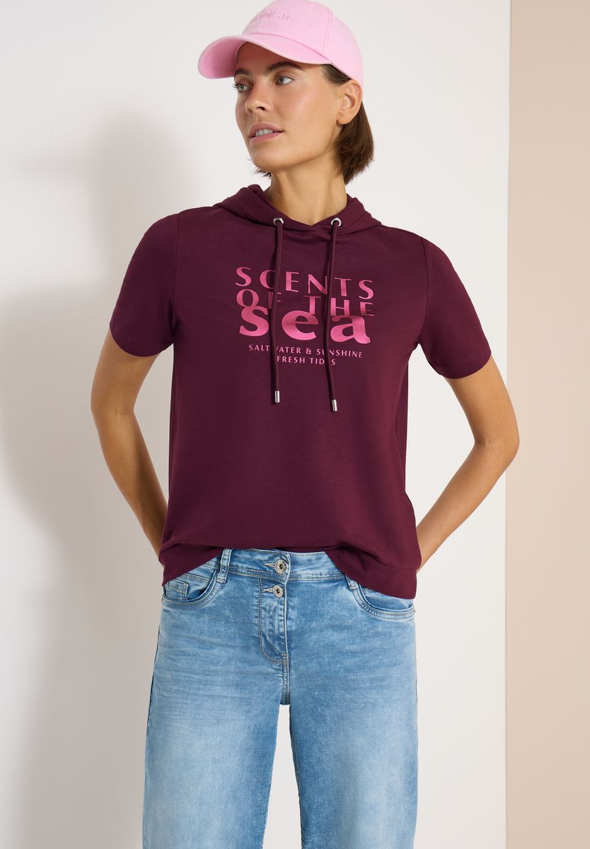 Kurzarm Shirt mit Kapuze und Wording