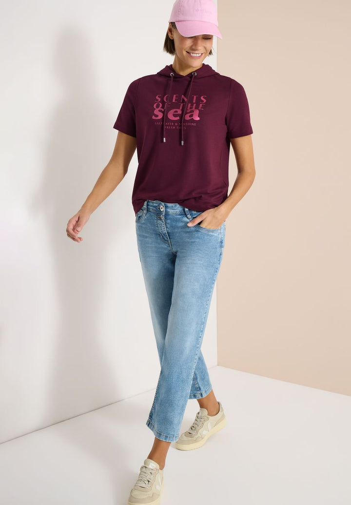 Kurzarm Shirt mit Kapuze und Wording