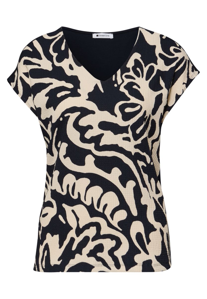 T-Shirt mit Split Neck und Frontprint