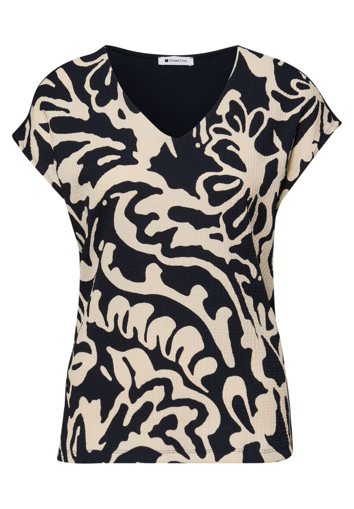 T-Shirt mit Split Neck und Frontprint
