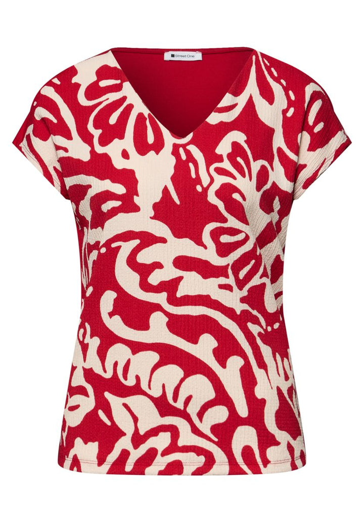 T-Shirt mit Split Neck und Frontprint