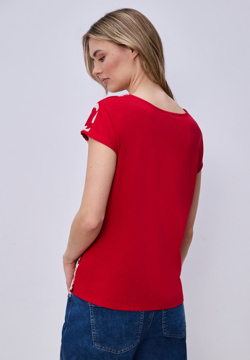 T-Shirt mit Split Neck und Frontprint