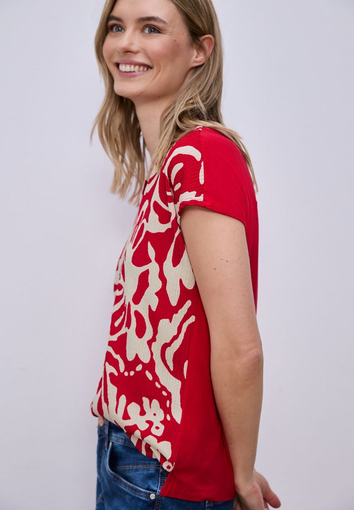 T-Shirt mit Split Neck und Frontprint
