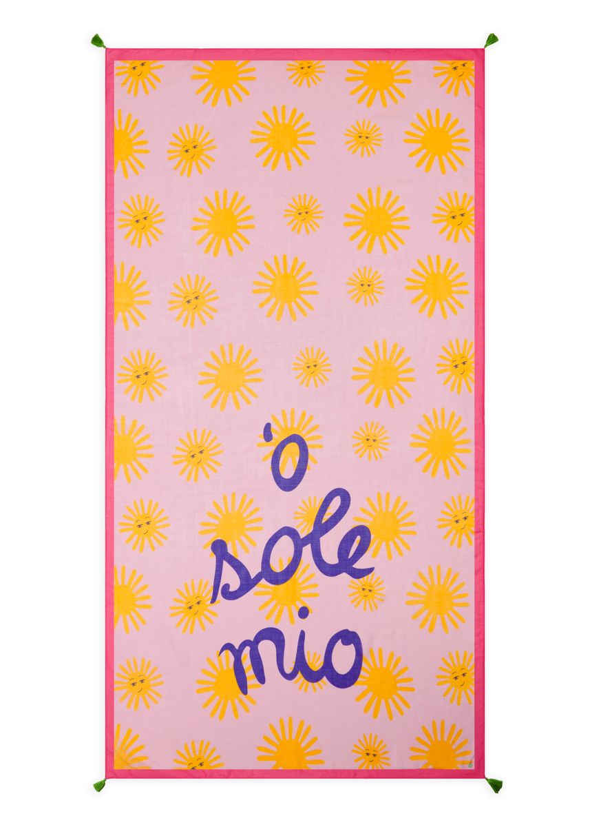 Feiner Schal aus Modalmischung mit Sonnen-Motiven und o sole mio-Schriftzug