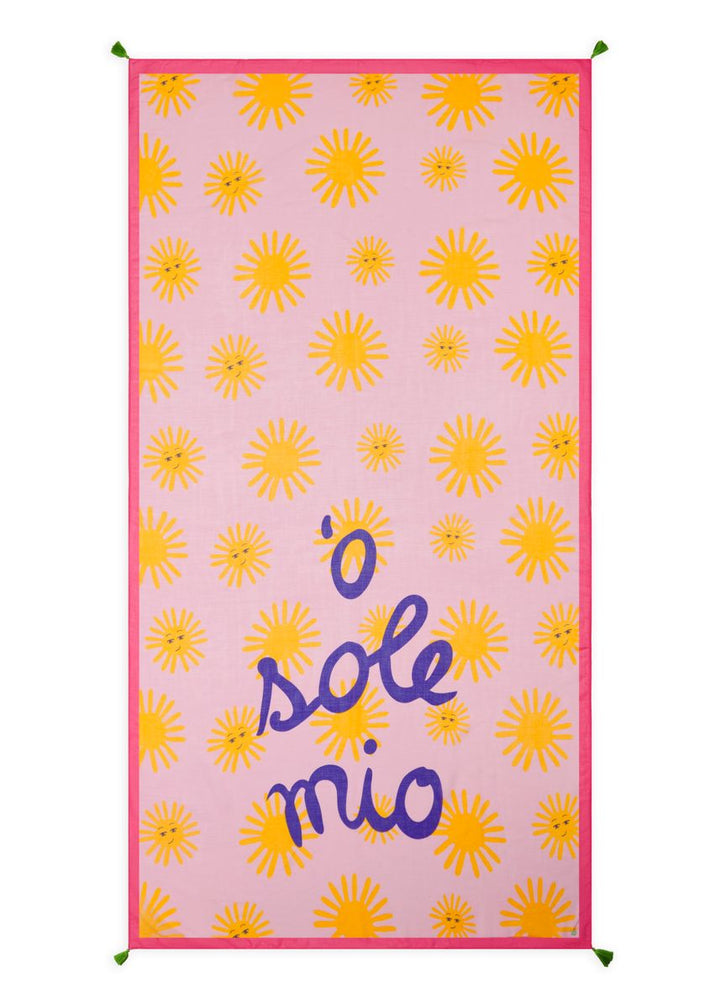 Feiner Schal aus Modalmischung mit Sonnen-Motiven und o sole mio-Schriftzug
