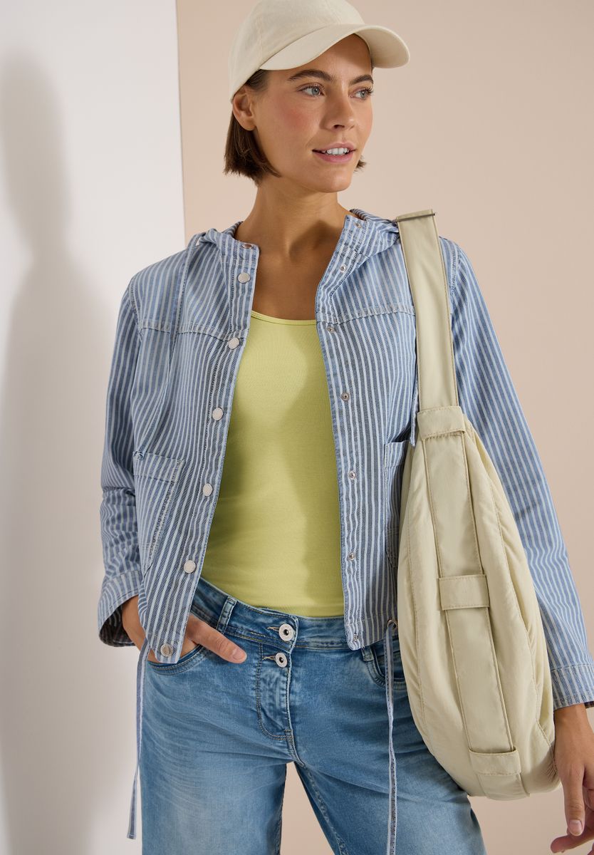 Overshirt mit Kapuze und Streifen