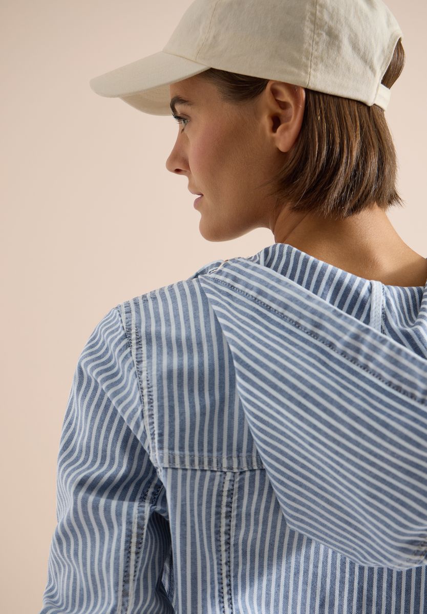 Overshirt mit Kapuze und Streifen