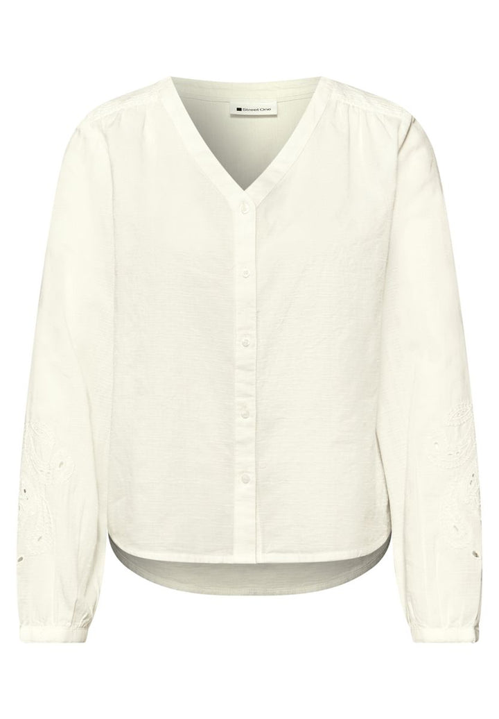 Bluse mit V-Neck und Stickerei