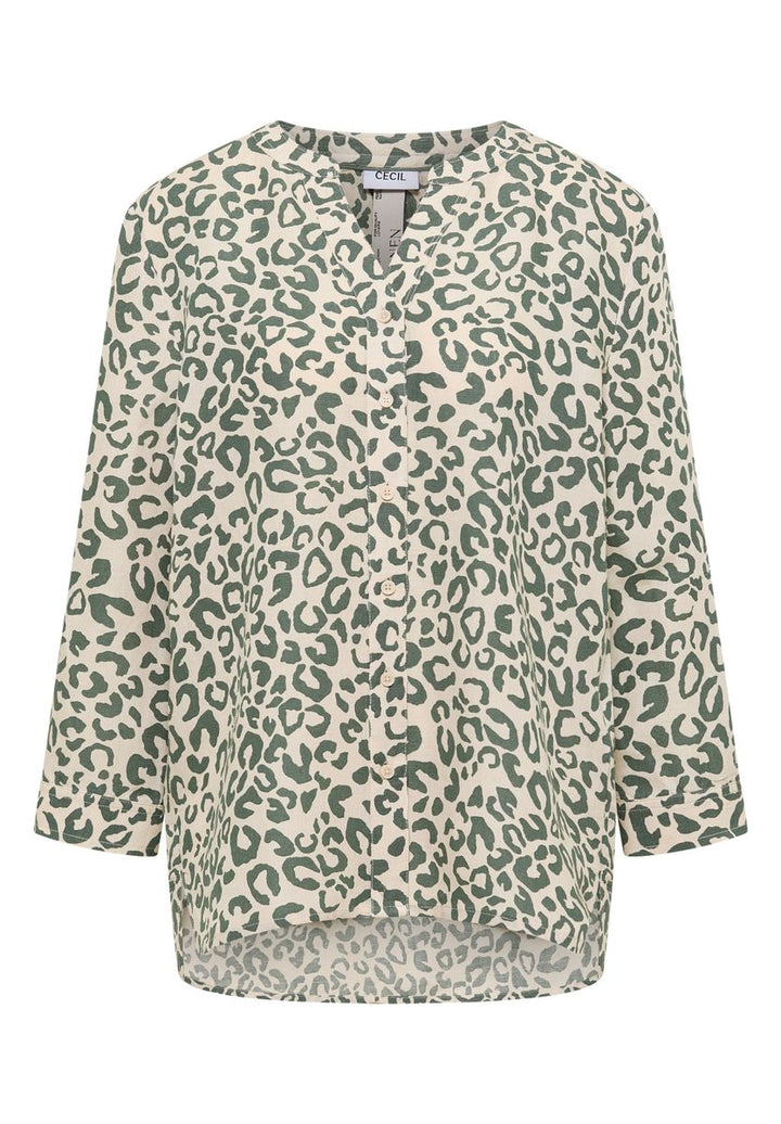 Bluse mit Leo-Muster aus Leinenmix