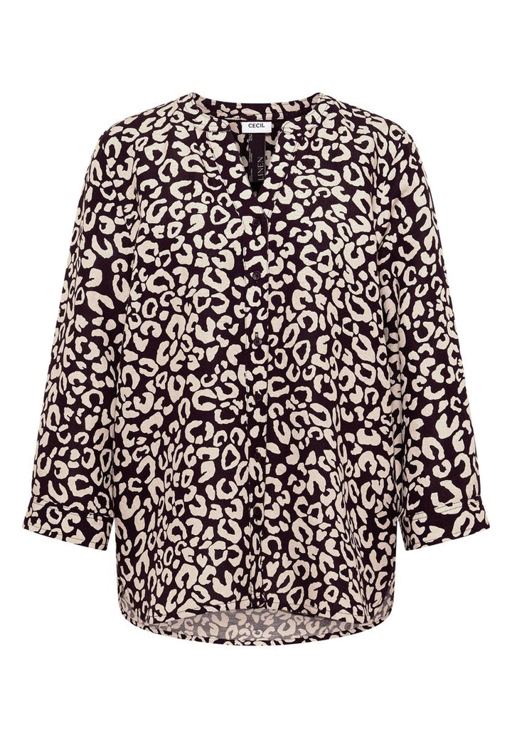 Bluse mit Leo-Muster aus Leinenmix