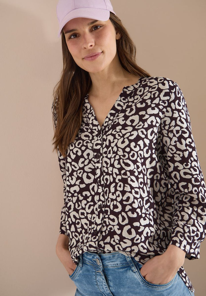 Bluse mit Leo-Muster aus Leinenmix