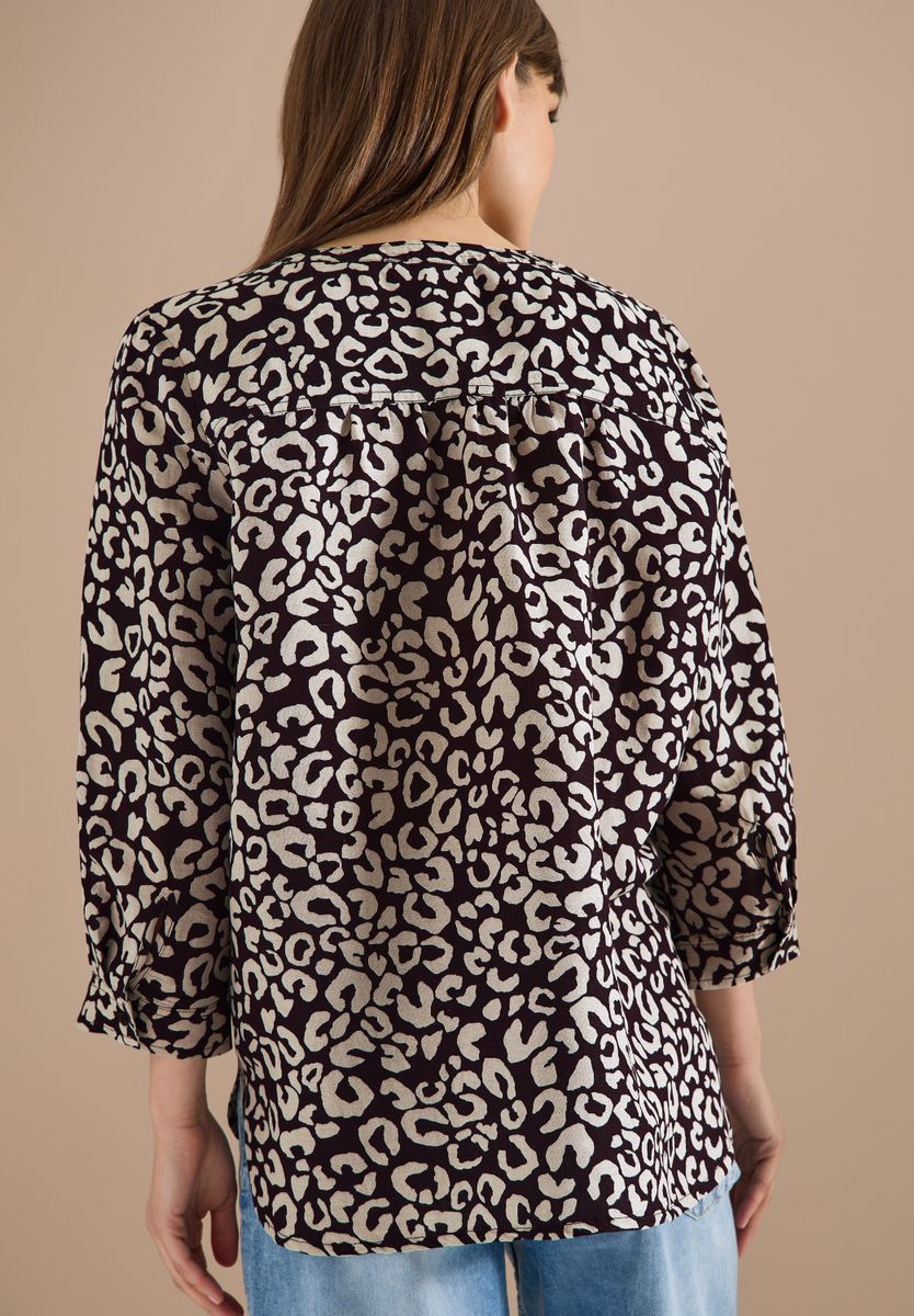 Bluse mit Leo-Muster aus Leinenmix
