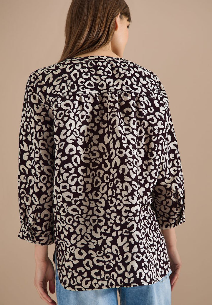 Bluse mit Leo-Muster aus Leinenmix